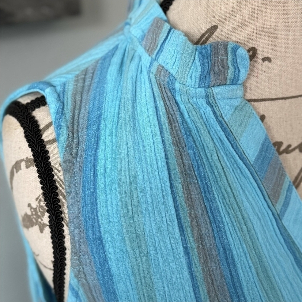 NWT Sundance Turquoise Blue Sleeveless Dress With Tie - 100% Cotton - Picture 9 of 11